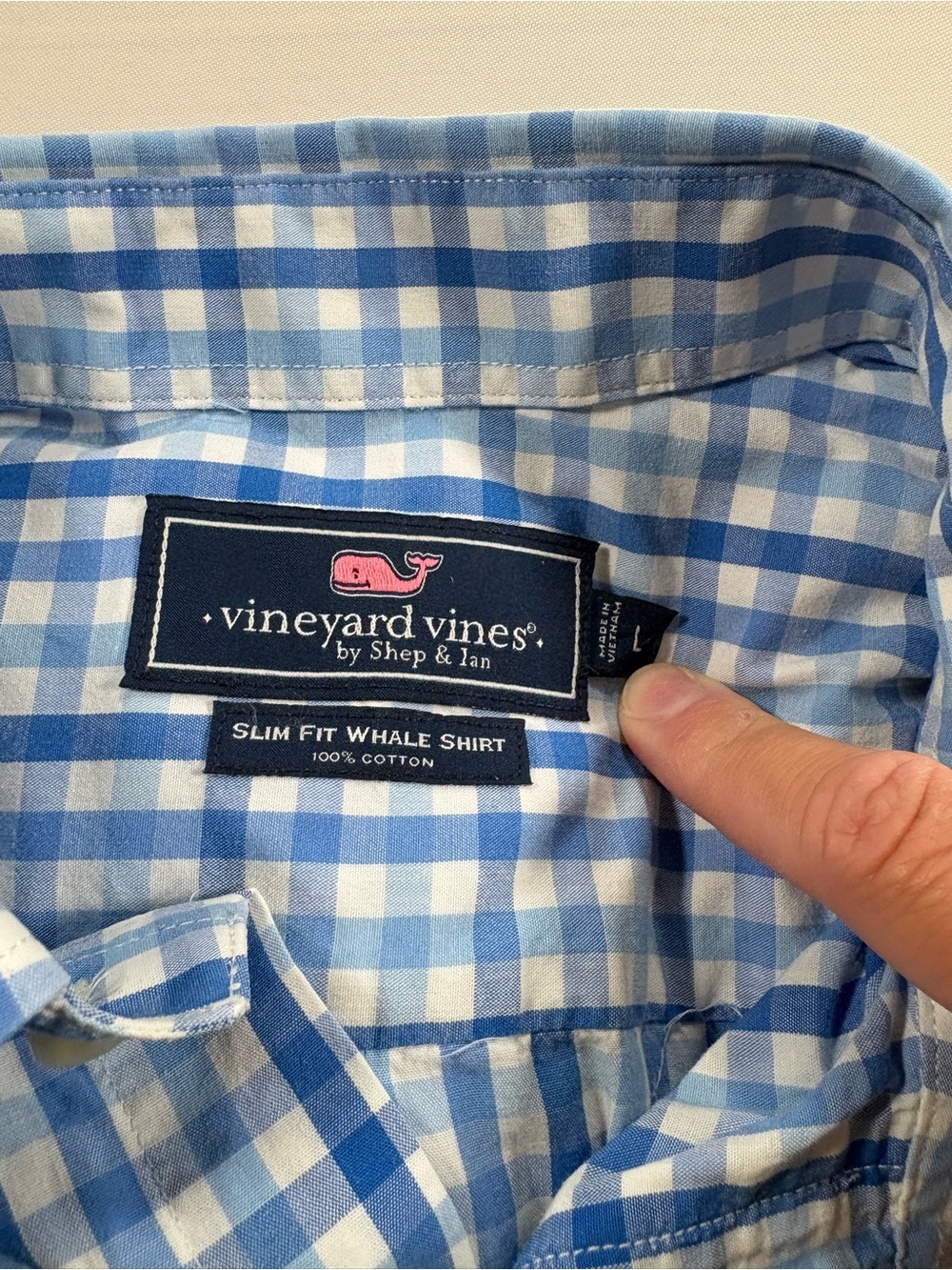 Vineyard Vines Mens Large Slim Fit Whale Shirt Blue White Gingham Button Down - Picture 2 of 7